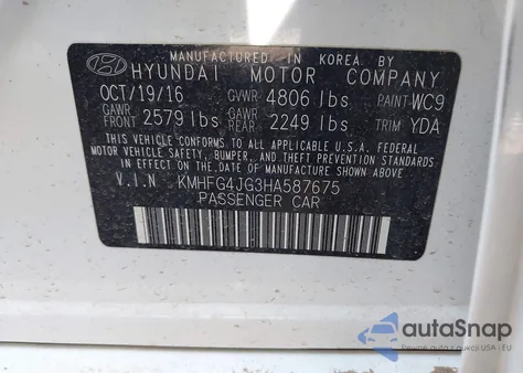 2017 Hyundai Azera из США, поврежденный, VIN KMHFG4JG3HA587675